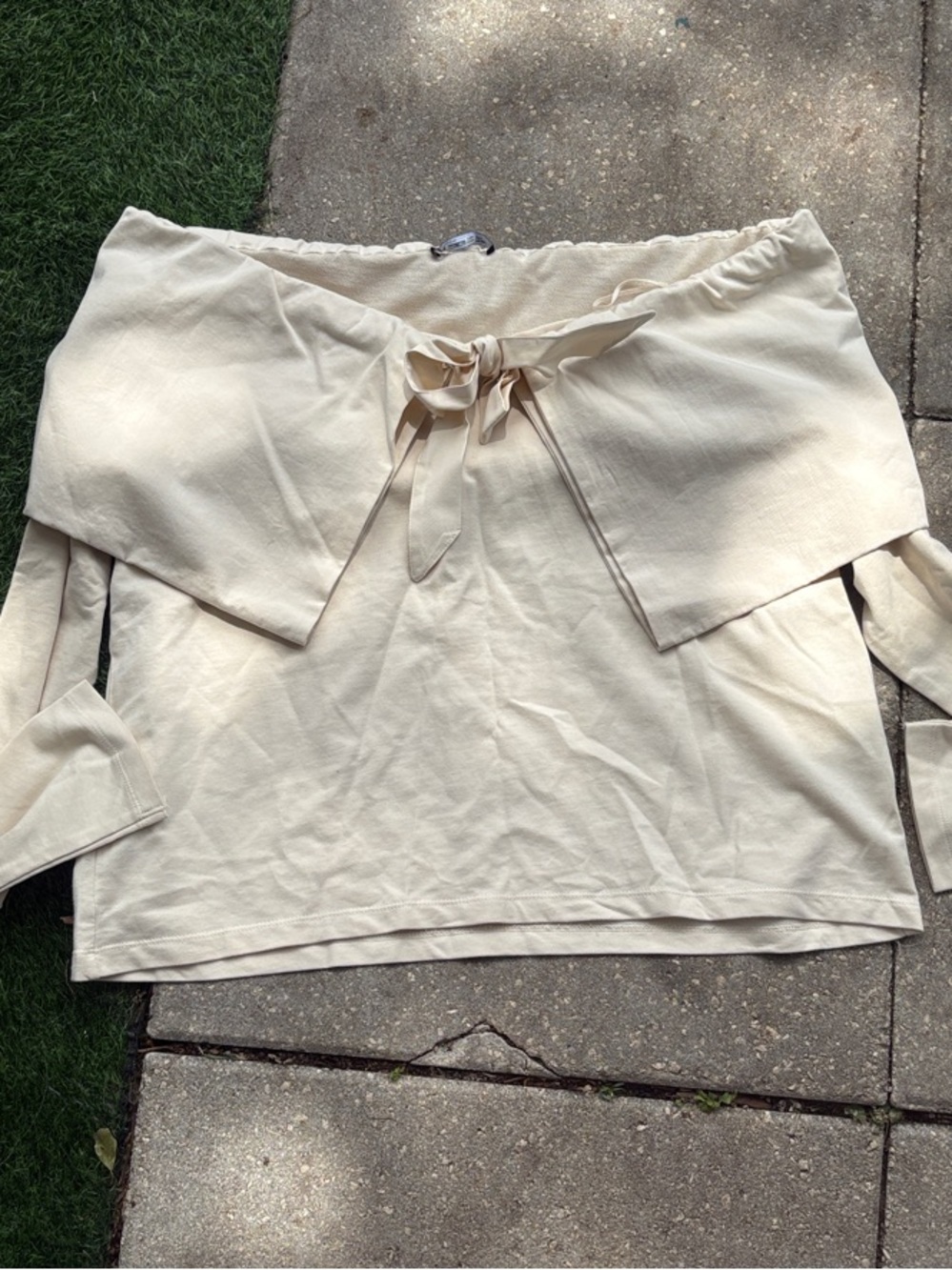 Off-the-Shoulder Tie-Front Top in Cream - Picture 2 of 5